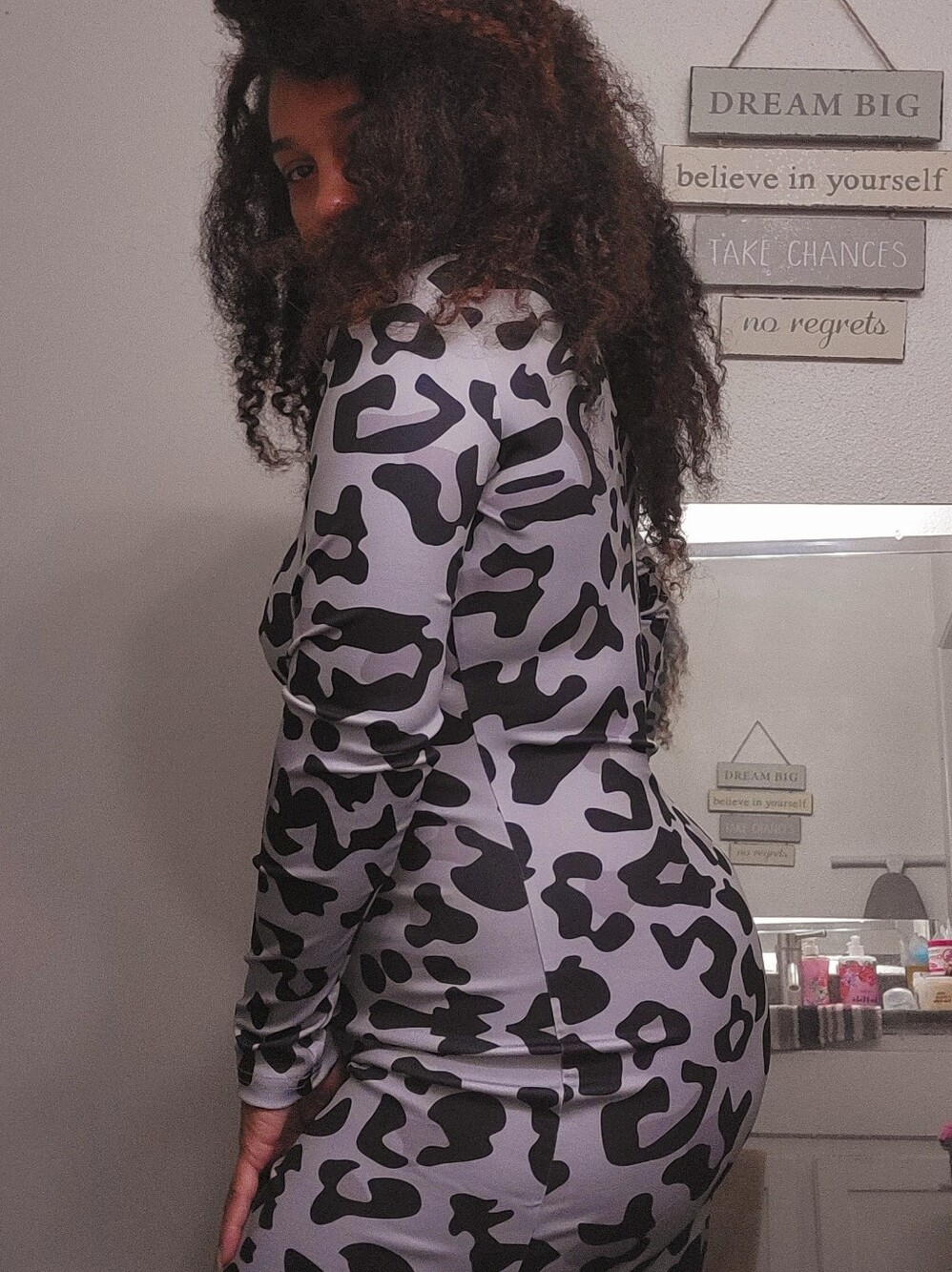 Gray Dress with Black Animal Print